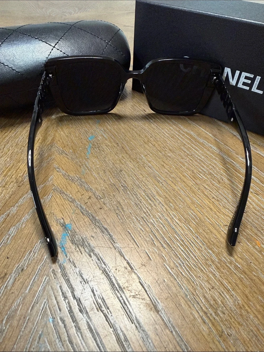 CHANEL Black Square Frame Sunglasses with Dark Lenses